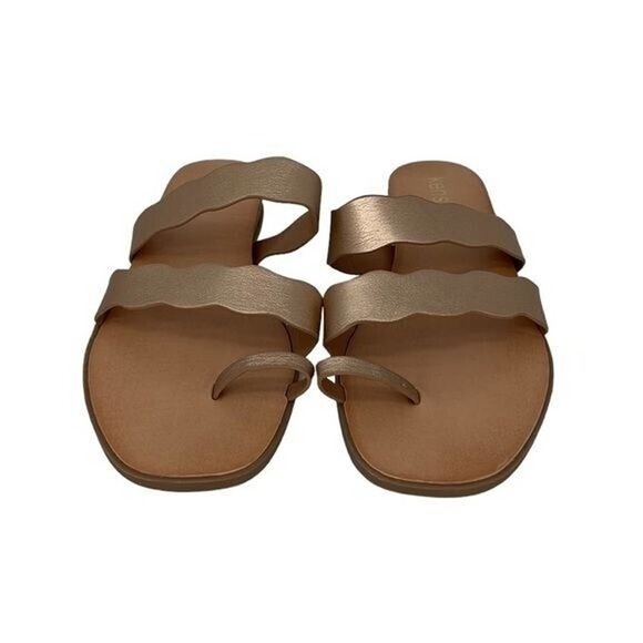 Kensie Sandals NWOT Arjuna Slip On Strap Square Toe Wedge Heel Gold Size 7.5 - Picture 3 of 11